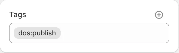 The Tags card in Shopify's discount editor with the tag dos:publish added